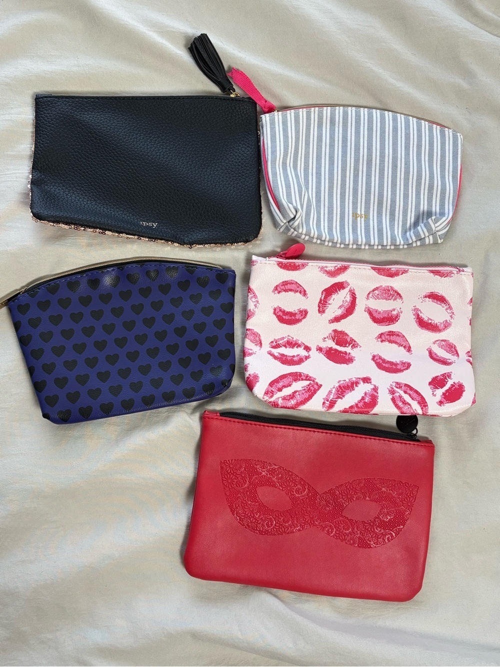 Assorted Women's Ipsy Cosmetic Pouch Bags Red, Pink, Navy, Gold, Gray
